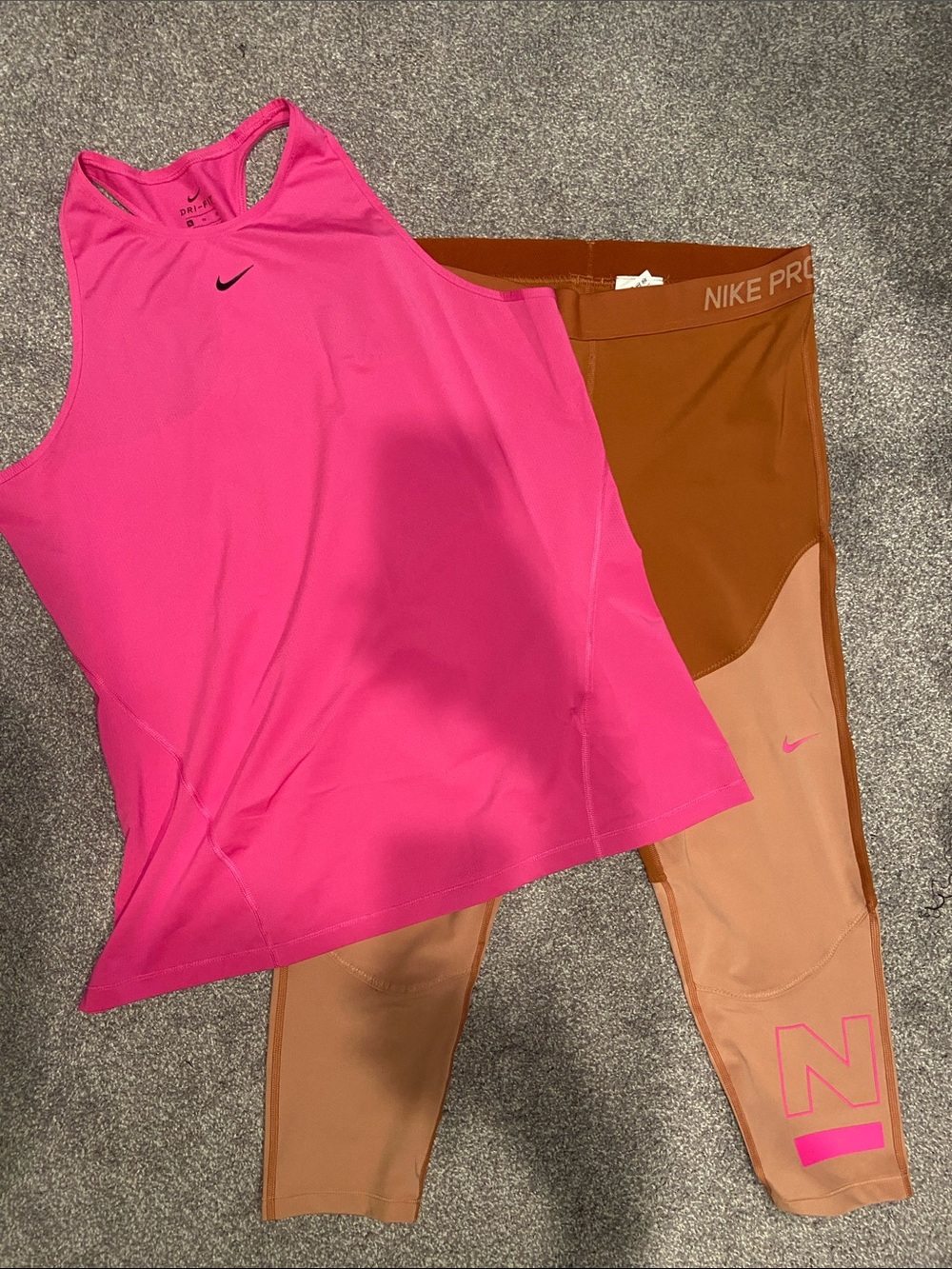 Nike Pro Dri-FIT Matching Set XL Pink Tank Orange Leggings Workout Athleisure